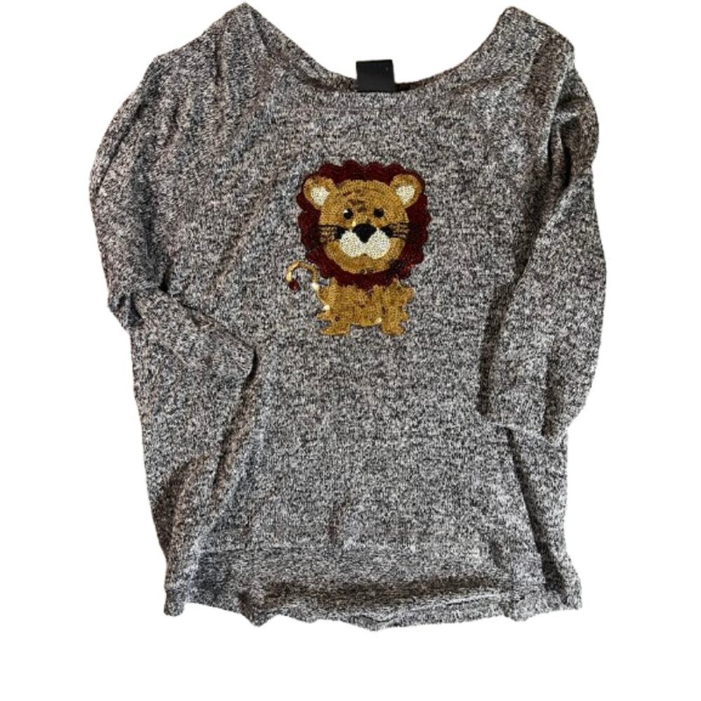 Bobeau gray lion graphic pullover sweater girls M made in USA